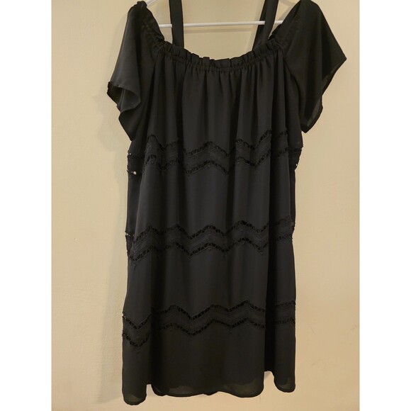Loft Women's Size Medium Black Lined Chevron Embroidered Mini Dress - Picture 3 of 7